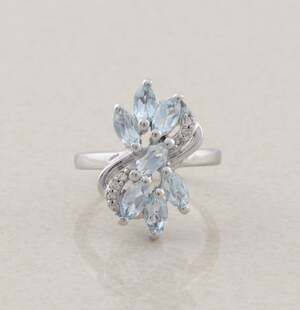 Sterling Silver Natural Sky Blue Topaz and Cubic Zirconia Ring Size 5 3/4